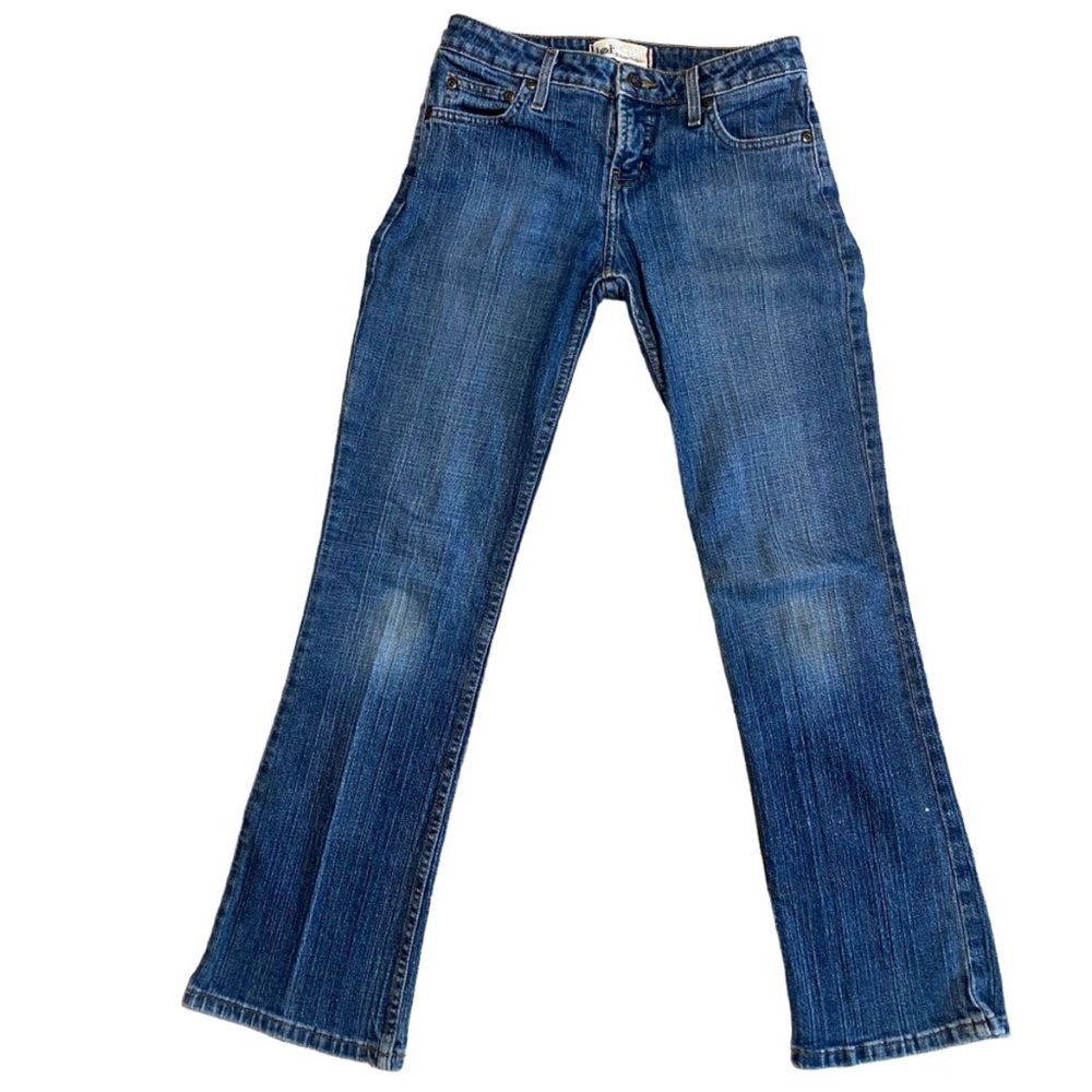 lei Vintage Medium Wash Denim Low Rise Slim Boot Cut Jeans Size: Juniors 1